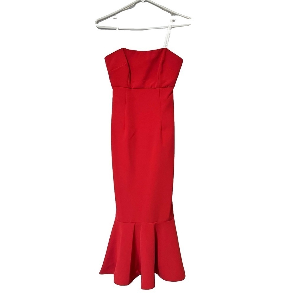 [NWT] XSCAPE Red Strapless Midi Mermaid Ruffled Hem Cocktail Formal Dress - Sz 2